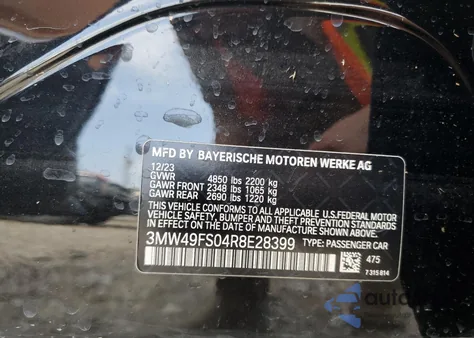 2024 BMW M340I z USA, uszkodzony, nr VIN 3MW49FS04R8E28399